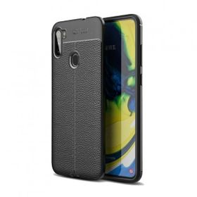 Teleplus Samsung Galaxy A11 Deri Dokulu Silikon Siyah Nano Ekran Koruyucu Kılıf