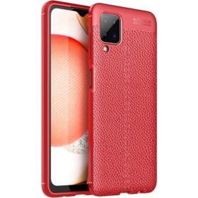 Teleplus Samsung Galaxy A12 Deri Dokulu Kırmızı Silikon Cep Telefonu Kılıf