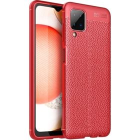 Teleplus Samsung Galaxy A12 Deri Dokulu Kırmızı Silikon Cep Telefonu Kılıf