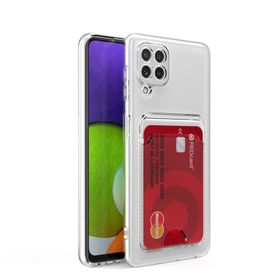 Teleplus Samsung Galaxy A12 Kamera Korumalı Kartlıklı Silikon Şeffaf Kılıf