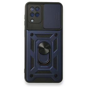 Teleplus Samsung Galaxy A12 Kamera Korumalı Yüzüklü Tank Pars Lacivert Ve Silikon Kılıf