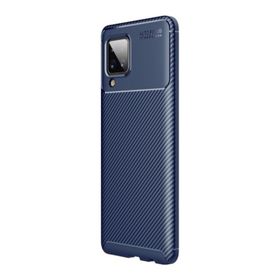 Teleplus Samsung Galaxy A12 Karbon Dokulu Silikon Lacivert Kılıf
