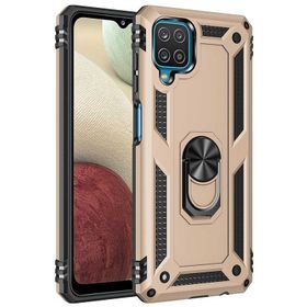 Teleplus Samsung Galaxy A12 Vega Yüzüklü Çift Katmanlı Tank Silikon Rose Gold Cep Telefonu Kılıfı