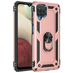 Teleplus Samsung Galaxy A12 Vega Yüzüklü Çift Katmanlı Tank Silikon Rose Gold Cep Telefonu Kılıfı