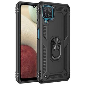 Teleplus Samsung Galaxy A12 Vega Yüzüklü Çift Katmanlı Tank Silikon Siyah Nano Ekran Koruyucu Kılıf
