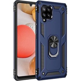 Teleplus Samsung Galaxy A12 Vega Yüzüklü Standlı Tank Kapak Lacivert Nano Ekran Koruyucu Cep Telefonu Kılıfı
