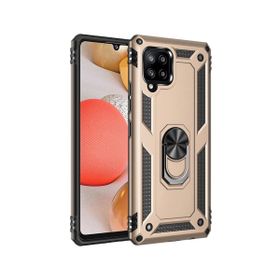 Teleplus Samsung Galaxy A12 Vega Yüzüklü Standlı Tank Kapak Lacivert Nano Ekran Koruyucu Cep Telefonu Kılıfı