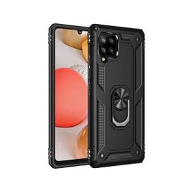 Teleplus Samsung Galaxy A12 Vega Yüzüklü Standlı Tank Kapak Lacivert Nano Ekran Koruyucu Cep Telefonu Kılıfı