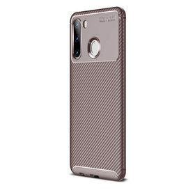 Teleplus Samsung Galaxy A21 Negro Karbon Silikon Kahverengi Kılıf