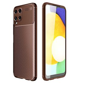 Teleplus Samsung Galaxy A22 4G Karbon Dokulu Silikon Kahverengi Cep Telefonu Kılıfı