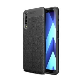 Teleplus Samsung Galaxy A70 Deri Dokulu Siyah Silikon Kılıf