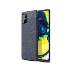 Teleplus Samsung Galaxy A71 Deri Dokulu Nano Ekran Koruyucu Lacivert Silikon Cep Telefonu Kılıf