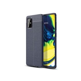 Teleplus Samsung Galaxy A71 Deri Dokulu Nano Ekran Koruyucu Lacivert Silikon Cep Telefonu Kılıf
