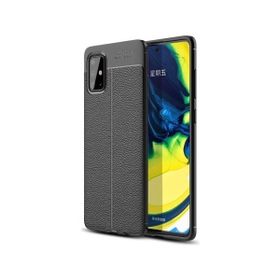 Teleplus Samsung Galaxy A71 Deri Dokulu Siyah Silikon Cep Telefonu Kılıf