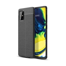 Teleplus Samsung Galaxy A71 Deri Dokulu Siyah Silikon Cep Telefonu Kılıf