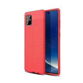 Teleplus Samsung Galaxy A81 Deri Dokulu Kırmızı Silikon Kılıf