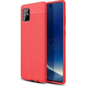 Teleplus Samsung Galaxy A91 Deri Dokulu Kırmızı Silikon Kılıf