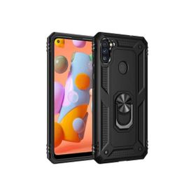 Teleplus Samsung Galaxy M11 Vega Yüzüklü Tank Kapak Siyah Kılıf
