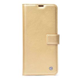 Teleplus Samsung Galaxy M22 Delüxe Standlı Kartlıklı Cüzdan Gold Kılıf