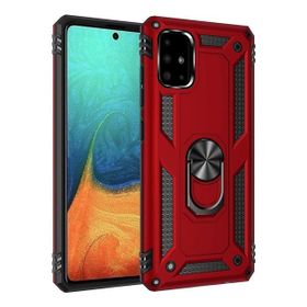 Teleplus Samsung Galaxy M31S Vega Yüzüklü Çift Katmanlı Tank Kapak Kırmızı + Nano Ekran Koruyucu Kılıf