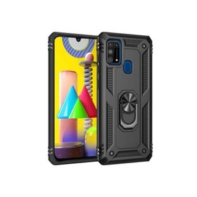 Teleplus Samsung Galaxy M31S Vega Yüzüklü Çift Katmanlı Tank Kapak Kırmızı + Nano Ekran Koruyucu Kılıf