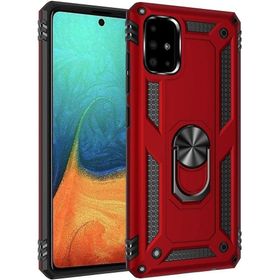 Teleplus Samsung Galaxy M31S Vega Yüzüklü Çift Katmanlı Tank Kapak Kırmızı + Nano Ekran Koruyucu Kılıf