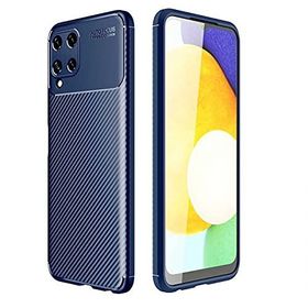 Teleplus Samsung Galaxy M32 4G Karbon Dokulu Silikon Lacivert Nano Ekran Koruyucu Kılıf