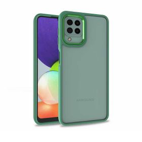 Teleplus Samsung Galaxy M32 4G Renkli Bumper Hybrid Flora Silikon Lacivert Kılıf