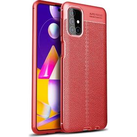 Teleplus Samsung Galaxy M51 Deri Dokulu Kırmızı Nano Ekran Koruyucu Silikon Cep Telefonu Kılıf