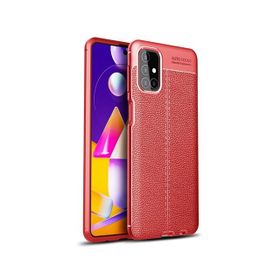 Teleplus Samsung Galaxy M51 Deri Dokulu Kırmızı Nano Ekran Koruyucu Silikon Cep Telefonu Kılıf