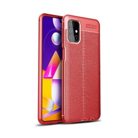 Teleplus Samsung Galaxy M51 Deri Dokulu Kırmızı Nano Ekran Koruyucu Silikon Cep Telefonu Kılıf