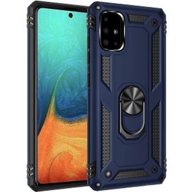 Teleplus Samsung Galaxy M51 Vega Yüzüklü Standlı Lacivert Tank Kapak Kılıf