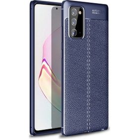 Teleplus Samsung Galaxy Note 20 Deri Dokulu Lacivert Silikon Cep Telefonu Kılıf