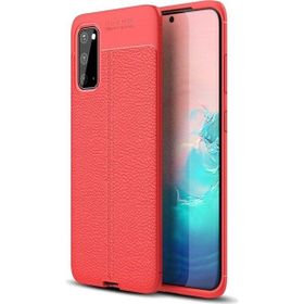 Teleplus Samsung Galaxy S20 Plus Deri Dokulu Kırmızı Silikon Kılıf