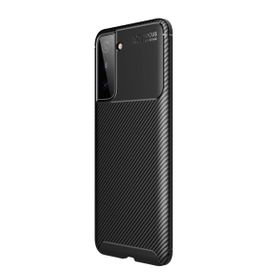 Teleplus Samsung Galaxy S21 Plus 5G Karbon Dokulu Negro Kahverengi Nano Ekran Koruyucu Silikon Kılıf