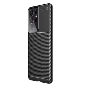 Teleplus Samsung Galaxy S21 Ultra 5G Karbon Dokulu Negro Silikon Kahverengi Kılıf