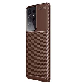 Teleplus Samsung Galaxy S21 Ultra 5G Karbon Dokulu Negro Silikon Kahverengi Kılıf