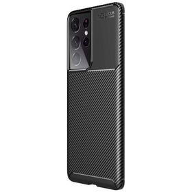 Teleplus Samsung Galaxy S21 Ultra 5G Karbon Dokulu Negro Silikon Kahverengi Kılıf