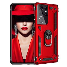 Teleplus Samsung Galaxy S21 Ultra 5g Vega Yüzüklü Standlı Tank Kapak Kırmızı Cep Telefonu Kılıfı
