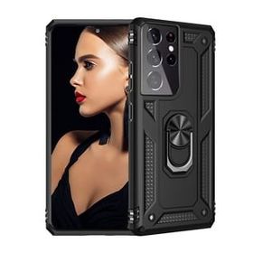 Teleplus Samsung Galaxy S21 Ultra 5g Vega Yüzüklü Standlı Tank Kapak Kırmızı Cep Telefonu Kılıfı