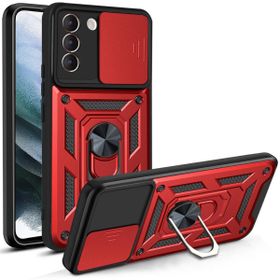 Teleplus Samsung Galaxy S22 Plus 5G Kamera Korumalı Yüzüklü Tank Pars Silikon Kırmızı Kılıf