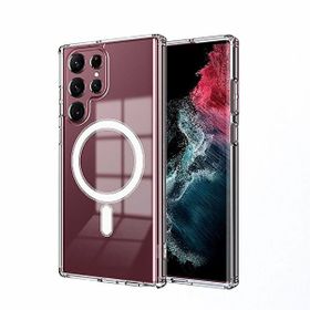 Teleplus Samsung Galaxy S22 Ultra 5G Manyetik Wiriless Destekli Hybrid Kapak Silikon Şeffaf Kılıf