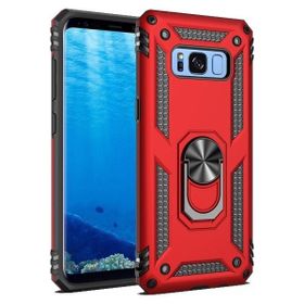 Teleplus Samsung Galaxy S8 Kılıf Vega Yüzüklü Çift Katmanlı Tank Silikon Kırmızı Kılıf
