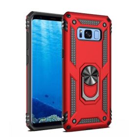 Teleplus Samsung Galaxy S8 Kılıf Vega Yüzüklü Çift Katmanlı Tank Silikon Kırmızı Kılıf
