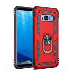 Teleplus Samsung Galaxy S8 Kılıf Vega Yüzüklü Çift Katmanlı Tank Silikon Kırmızı Kılıf