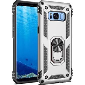 Teleplus Samsung Galaxy S8 Plus Kılıf Vega Yüzüklü Çift Katmanlı Tank Silikon Gümüş Kılıf
