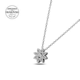 Teleplus Swarovski Zirconia Taşlı Çiçek 925 Ayar Gümüş Kolye