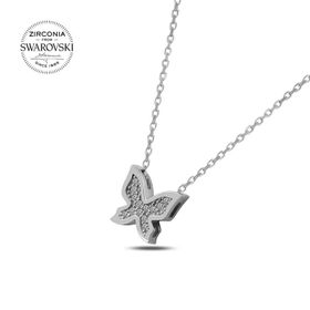 Teleplus Swarovski Zirconia Taşlı Kelebek 925 Ayar Gümüş Kolye