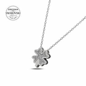 Teleplus Swarovski Zirconia Taşlı Yonca 925 Ayar Gümüş Kolye