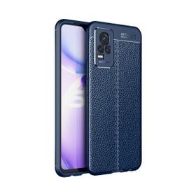 Teleplus Vivo V21E Kamera Korumalı Deri Dokulu Silikon Lacivert Kılıf